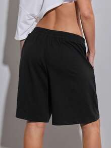 SHEIN ICON Loose Fit English Print Women Shorts - Black - View 2