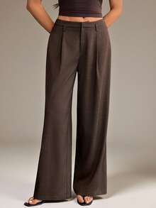 SHEIN Tall 女士商务休闲裤 女士西式服装 女士阔腿裤 办公室女士宽松裤 专业女士办公室服装 棕色裤子 棕色阔腿裤 棕色抹胸上衣 - 棕色 - 查看 8