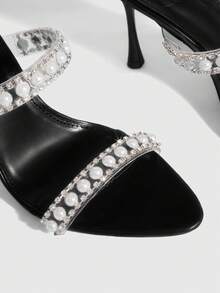CUCCOO SZL Women Shoes Summer Pointed Stitch Heel Black Transparent Film Pearl Rhinestone Open Toe Women's Sandals Sexy Fashion Gorgeous With Skirts Banquet Party Night Club Women's High Heel Sandals Slippers - Black - View 5