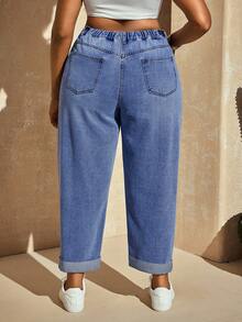 Slaydiva Plus Size Solid Color Casual Jeans Curve Jeans Plus Size Plus Size Jeans High Waisted Jeans Plus Size Curve Denim Plus Size Denim - Medium Wash - View 3