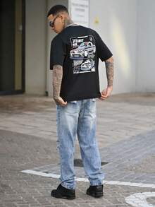 Devon Thys 男士破洞直筒牛仔裤 - 淺色水洗藍 - 查看 7