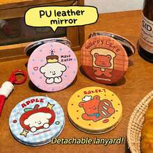 1Pc Original Cute Cartoon Folding Mirror - Portable Compact HD Touch-Up Mirror For Girls With Lanyard - Multicolor - View 2
