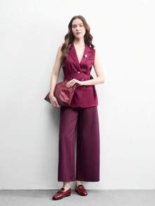CUCCOO BIZCHIC 女士圆头乐福鞋，金属扣设计，通勤职场百搭平底鞋，舒适一脚蹬，情人节礼物 - 酒紅色 - 查看 6