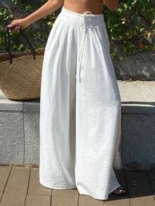 DAZY 女士休闲宽松阔腿裤，适合春季、夏季、情人节、假期穿着 - 米色 - 查看 6