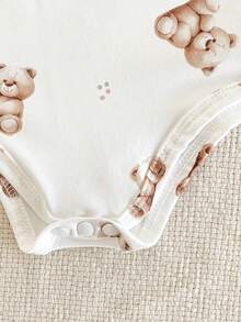 6件套新生儿婴儿套装，可爱卡通熊条纹印花，包含连体衣、连身裤、裤子和帽子，婴儿服装套装 - 綠色 - 查看 5