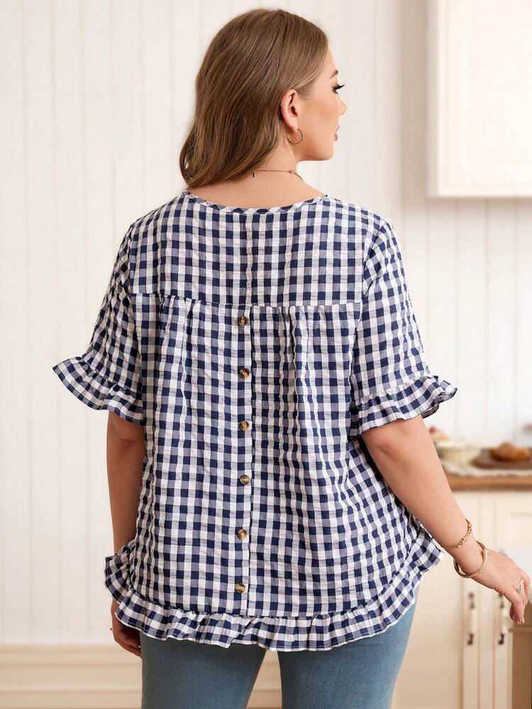 Plus Size Summer/Plaid Vacation Casual Spring Beach Bohemian Blouse