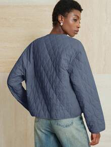 Aveloria Modichic Áo khoác có đệm tay dài cổ tròn dáng rộng thoải mái dành cho nữ - Màu xanh lam - Xem 6