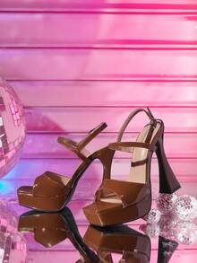 CUCCOO LuxiPop Women's Chunky Heel Sandals With Waterproof Platform And Ankle Strap, Elegant Style - Brown - View 2