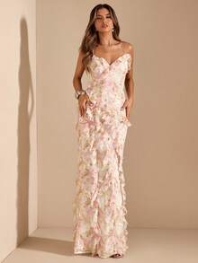 SHEIN BAE Đầm maxi dệt kim ôm sát, bất đối xứng vai, màu mơ, thanh lịch, duyên dáng, đầm dài mùa hè, đầm dạ hội sang trọng, đầm nghỉ dưỡng bãi biển. - Màu be - Xem 3