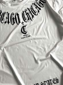 Camiseta de manga corta casual y holgada con estampado de letras para hombre, estilo veraniego de los 2000 - Blanco - Ver 7