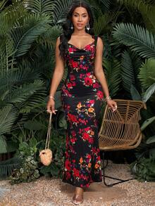 SHEIN Lady Women's Elegant Romantic All-Over Print Fitted Dress - Multicolor - View 6