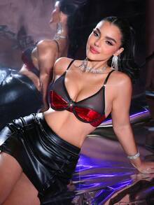 MidnightGlam 1件女士钢圈文胸，撞色网纱拼接 - 彩色 - 查看 5