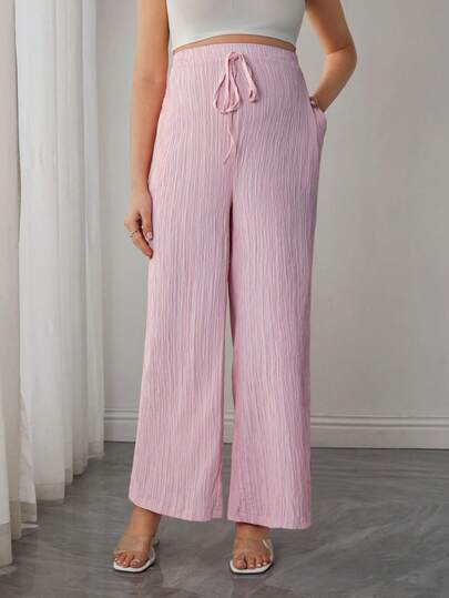 Momance 女士长款纹理面料优雅系带直筒孕妇裤