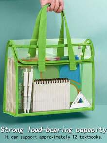 1pc Large Capacity Transparent Waterproof PVC Handbag With Expandable Mesh Storage Pouch - Portable For Office Supplies Etc. - Available In Green, Blue, Beige File Organizer Bag | Fashionable Storage Bag | PVC Storage - Multicolor - View 5
