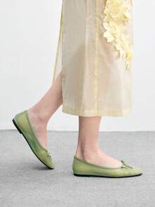 CUCCOO BIZCHIC Women's Casual Versatile Minimalist Bow Decor Flat Loafers For Christmas Spring Shoes - tender green mesh yarn - View 5