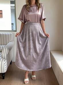 Vivie Lora 女士紫色优雅上衣和裙子两件套夏季 - 紫色 - 查看 5