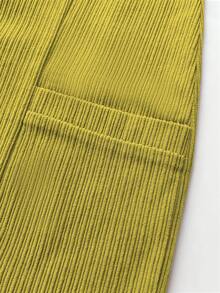 Elamini 女士休闲纯色灯芯绒吊带连衣裙，夏季 - 綠色 - 查看 7