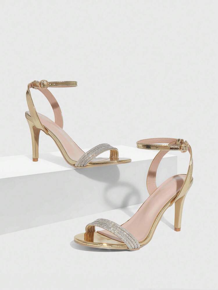 CUCCOO SZL Women's Pointed Toe Rhinestone Strap Ankle Strap High Heel Sandals, Fashionable, Elegant, Sexy For Party, Banquet, Date Valentine's Day Prom Heels Summer Shoes