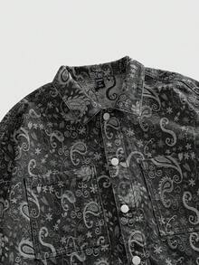 ROMWE MEN Grunge Punk Camisa vaquera de manga corta con estampado sencillo para hombre - Negro - Ver 3