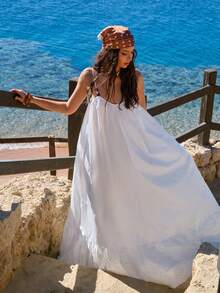 EURMUSE Embroidered Broderie Detalied Maxi Dress , High Quality Fabric, Limited Edition Collection, Summer Look - White - View 4
