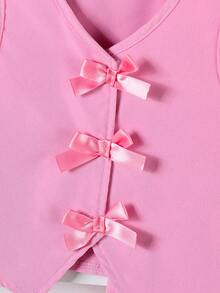 Elladie kids 新款女童4-7岁春夏无袖背心套装，前襟纽扣，蝴蝶结装饰，搭配阔腿裤，时尚休闲连衣裙套装，适合4-7岁女童日常休闲、度假、上学、户外运动等场合。 - 粉色 - 查看 6