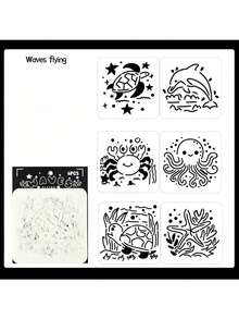 1Set Of 4 "Ocean Breeze Journal" Hollow-Out Stencils For Journals & Hand-Copy Newspapers - Cross-Border PET Drawing Templates - 4PCS - View 3