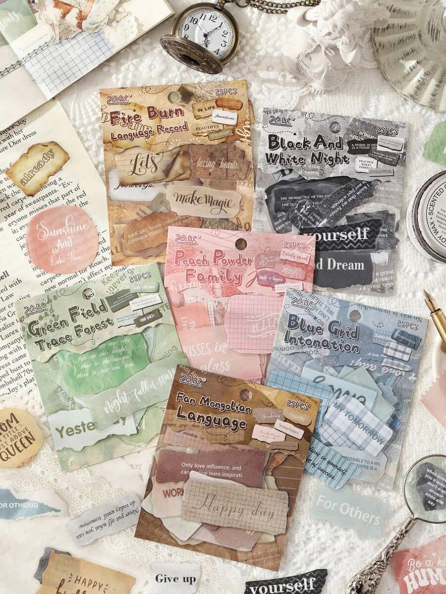 2 Set Of 50 PCS Memories Quotes For Journal Stickers Scrapbook Stickers Vintage English Label Scrapbooking Junk Journal Embelishment Decoration Stickers - various - View 1