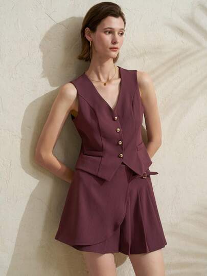 Airaco Women's Minimalist Single-Breasted Vest And Skirt Suit Set For Commuting, Summer