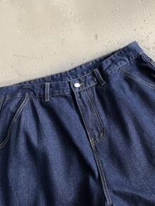 StoneGrade 男式侧袋阔腿宽松牛仔工装裤 - 深色水洗藍 - 查看 4