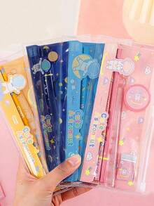 Cartoon Stationery Gift Set, Pencil Case With Eraser & Ruler - Cute School Supply Prize & Promotion Gift - Multicolor - View 2