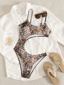 Swim SXY 女士新款豹纹随机镂空性感优雅度假简约派对连体泳衣 - 彩色 - 查看 6