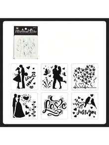1Set Of 4 "Whispers Of Love" Hollow-Out Hand-Copy Newspaper Stencils - Cross-Border PET Material Spray-Painting DIY Drawing Templates - Sets - View 3
