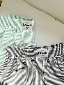 Comfortcana Bộ 2 chiếc quần short in sọc, lưng thun, có miếng vá, kiểu dáng thường ngày, đa năng. - Màu xanh chanh - Xem 6