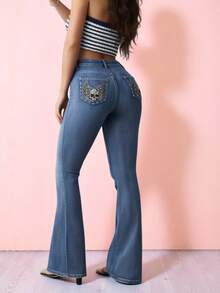 YOKASA Jeans tipo boyfriend de talle alto roto.Pantalones De Mezclilla Holgados Para Mujer Desgastados - Azul - Ver 2