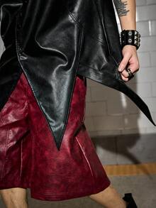 ROMWE MEN Street Life Men's Street Fashion Hip Hop Asymmetrical PU Leather Tank Top - Black - View 2