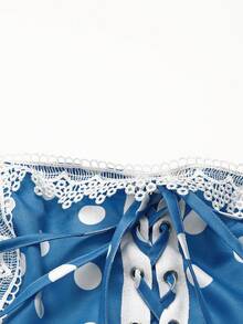 Sweetra Vestido de talla grande con parches de lunares y volantes, para primavera/verano - Azul - Ver 5