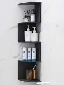 Estantería de pared triangular de montaje en esquina negra, organizador de almacenamiento de múltiples capas para ahorrar espacio en la cocina, el baño y la sala de estar, estantería flotante decorativa - Negro - Ver 6