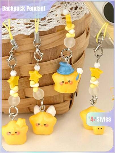 1Pc Cute 3D Star Phone Chain, Kawaii Beaded Angel Star Pendant, Versatile Keychain For Backpacks & Phone Cases, Perfect Gift For Students