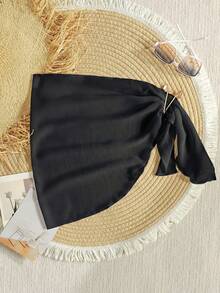 SHEIN Khăn quấn đi biển họa tiết sao biển kim loại dành cho bé gái - màu đen - Xem 2