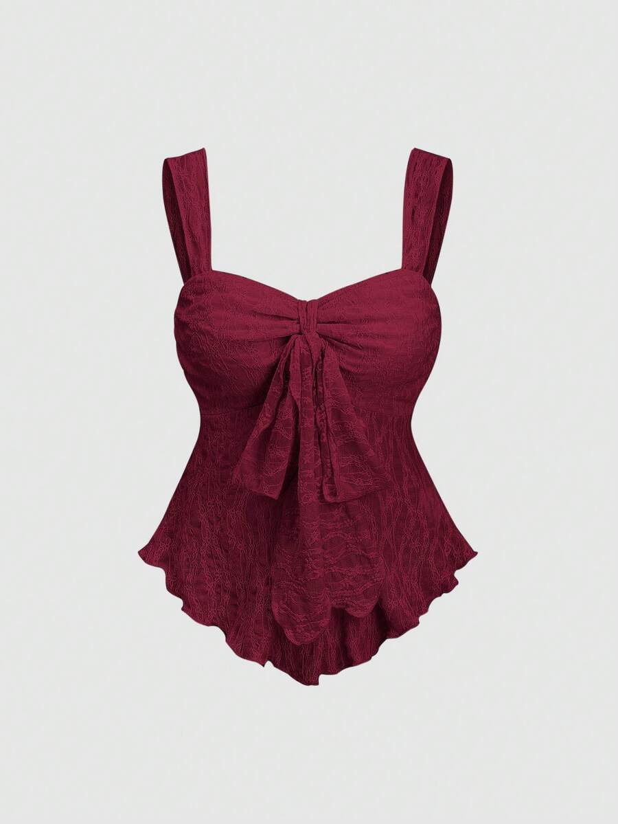 Sweetra 露脐抹胸上衣，饰有蝴蝶结和纹理印花 - 紅色 - 查看 1