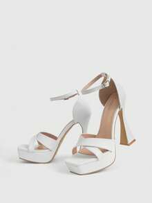 CUCCOO LuxiPop 女士厚底凉鞋，防水平台优雅交叉绑带高跟鞋 - 白色 - 查看 6