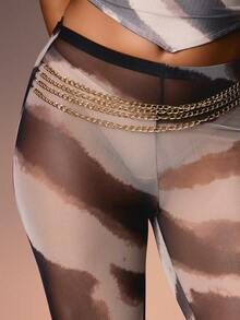 MISSGUIDED Women's Flare Leg Chain Detail Trousers High Rise Abstract Print Pants Fall Fashion Statement Bottoms - Multicolor - View 4