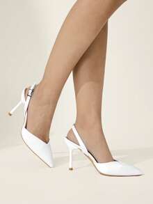 CUCCOO CHICEST Elegant French Style Pointed Toe Satin High Heel Sandals For Women, Chic Mature Style With Ankle Strap, Suitable For Commuting, Dating And Other Occasions Wedding Shoes Spring Shoes Bride Shoes Summer - White - View 4