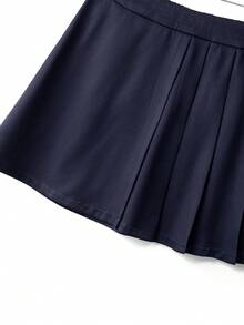 GlowEve Women's Blue Vertical Striped Shirt Collar Single-Breasted Cap Sleeve Shirt And High Waist Irregular Pleated Skirt Fashion Design Elegant Rejuvenating Spring/Summer 2-Piece Set - Blue - View 6