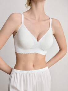 Ocili 1pc Women's Seamless Wireless Bra With Lace Trim, Supportive Soft Cup, Adjustable Shoulder Strap, Daily Comfort Wedding - White - View 4