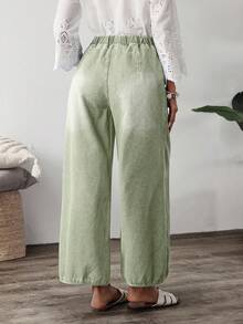 EMERY ROSE Women's Casual Everyday Elastic Waist Loose Straight Leg Jeans - Green - View 2