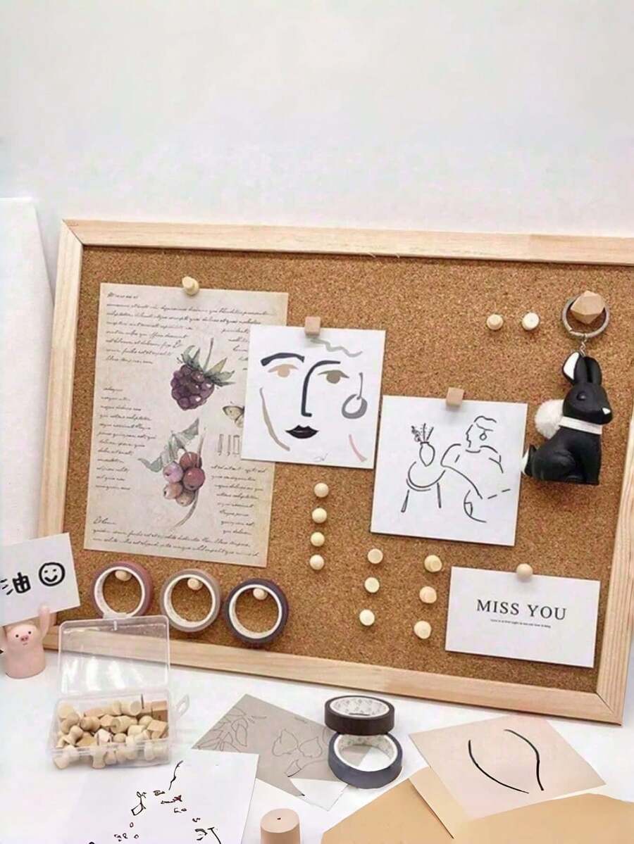 优质软木公告板，橡木框架 - 愿景板、软木板，适用于办公室和家居装饰、学校用品、大学返校季房间装饰、教室、宿舍 - 多色 - 查看 1