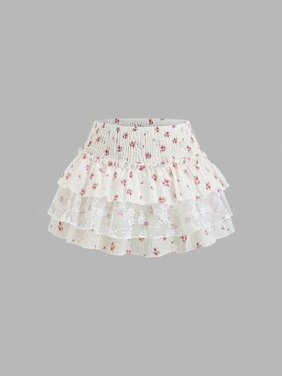 Sweetra Minifalda de encaje floral blanco para mujer, estilo dulce y lindo, adecuada para la escuela, la playa, citas, fiestas de cumpleaños, primavera/verano