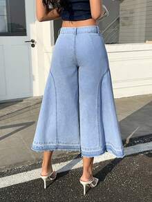 Sunnyshic Women's Casual Frayed Pocket Washed Light Blue Denim Jeans, Summer - Blue - View 2