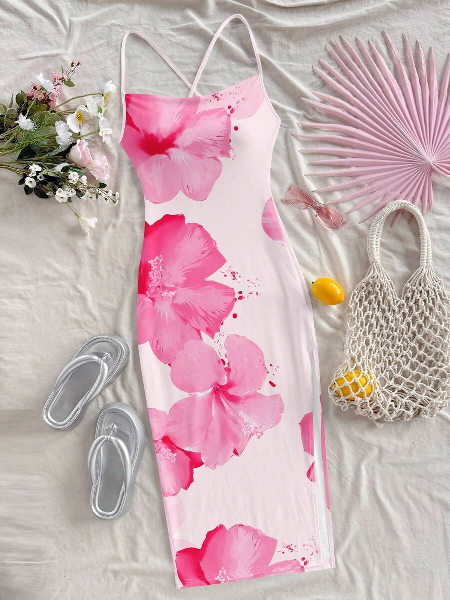 Soleia Women's Floral Print Sleeveless Long Dress, Fashion Summer - Pink - View 1